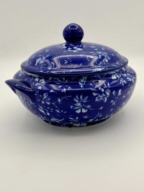 Vintage April Cornell Cobalt Blue White Covered Casserole Dish 1999